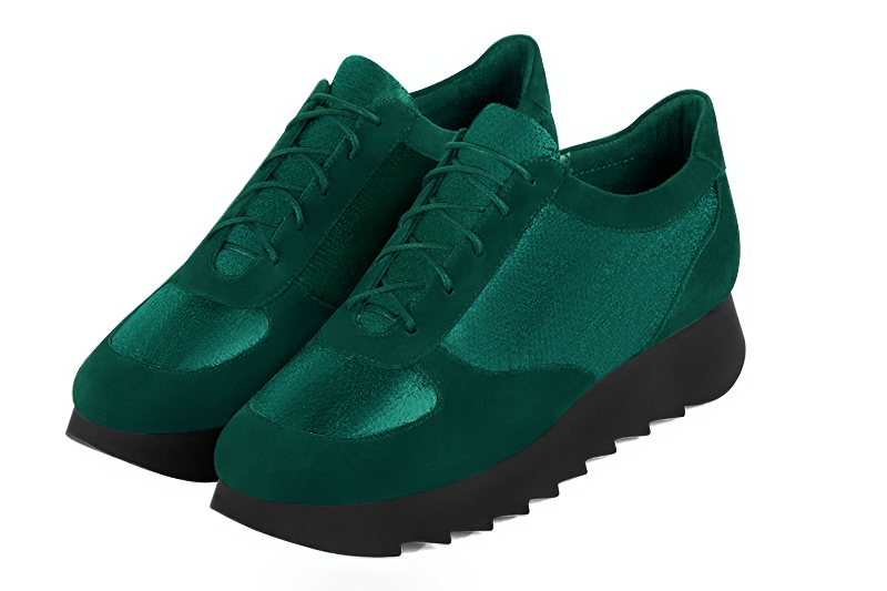 Forest green women's elegant sneakers. Round toe. Low rubber soles. Front view - Florence KOOIJMAN